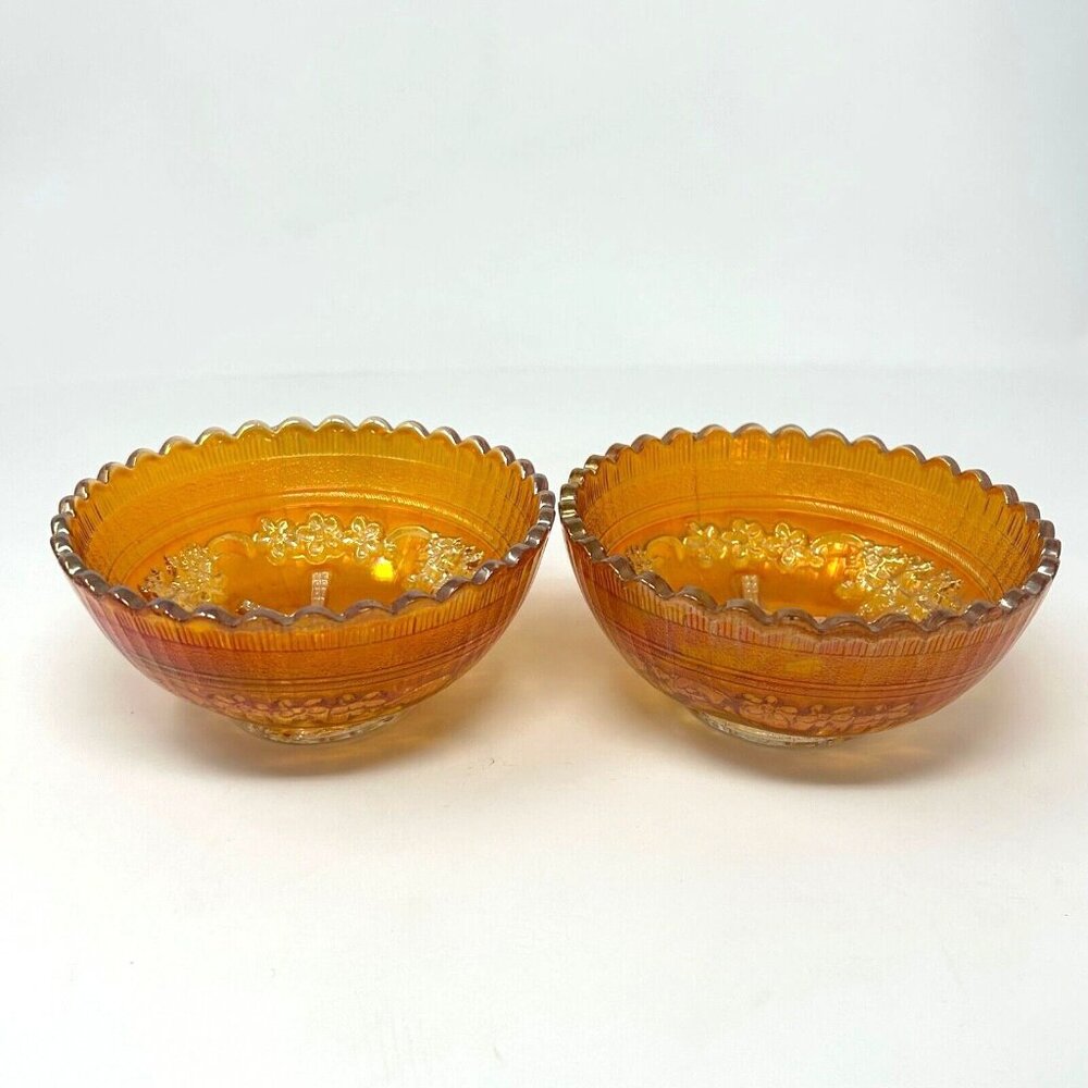 Vintage 4” Marigold Imperial Carnival Glass Bowl with Dutch Windmill - Set of 2